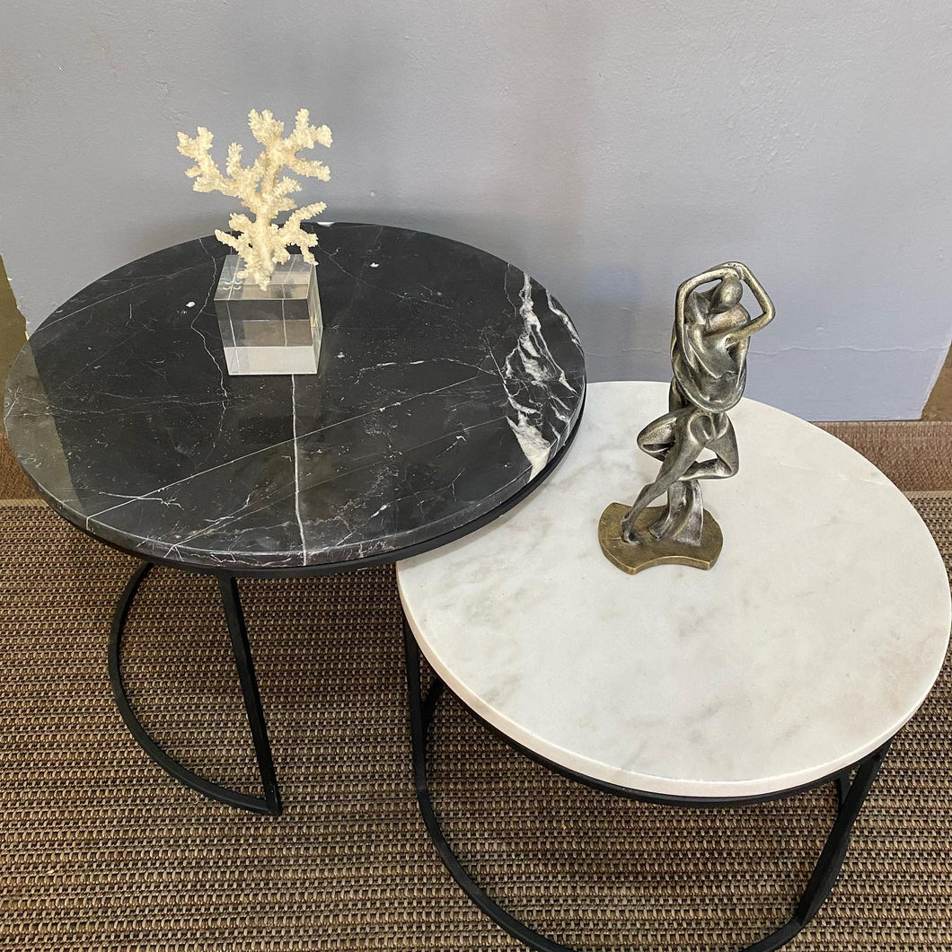2 Round Marble Coffee Tables | Nest Marble Tables, Black and White