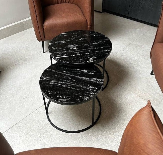 2 Round Marble Coffee Tables | Nest Marble Tables, Black