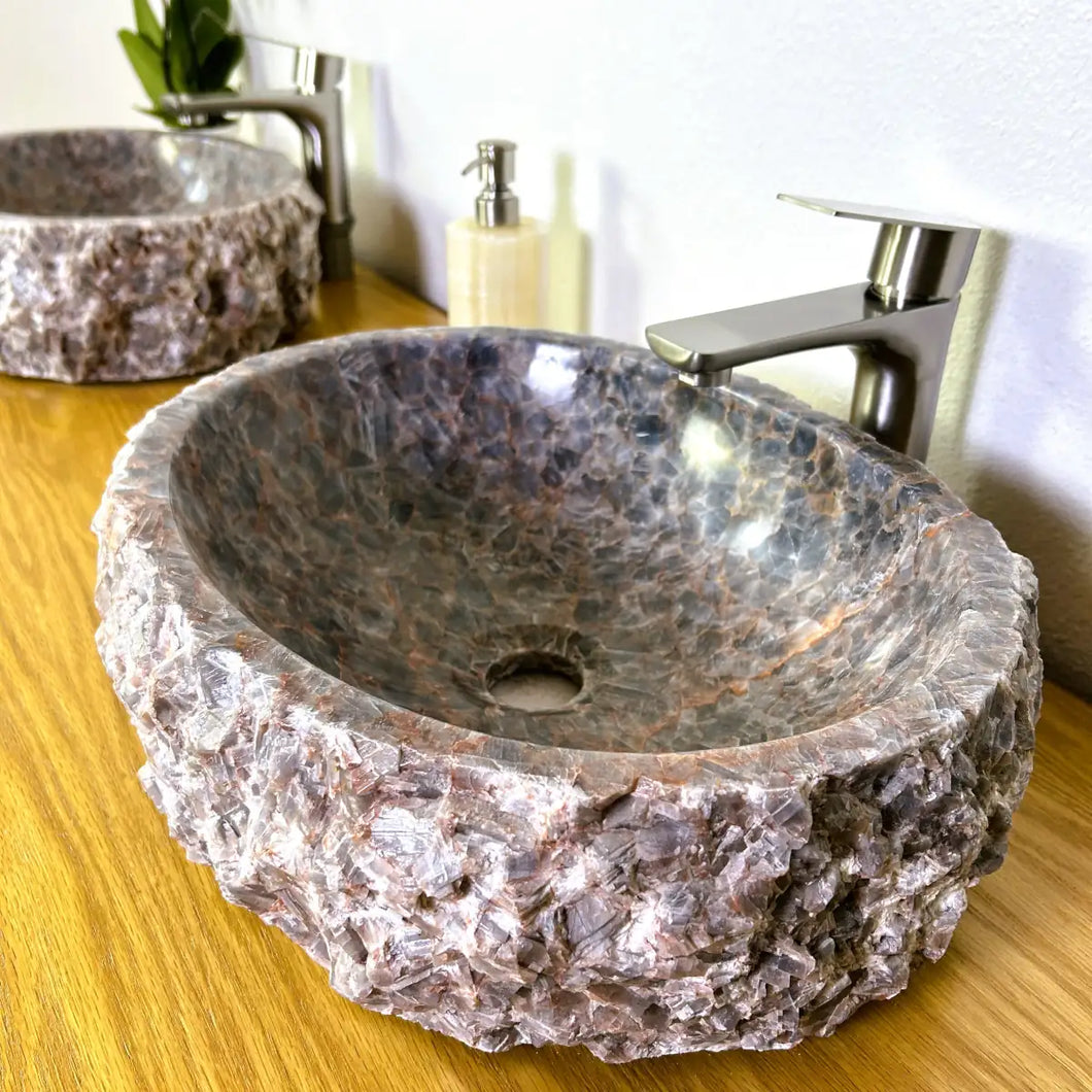 2 Light Purple Calcite Stone Vessel Sink