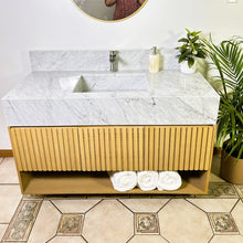 Load image into Gallery viewer, Carrara Marble Vanity Sink &amp; Wood Cabinet
