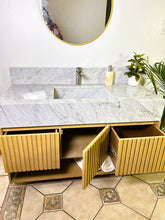 Load image into Gallery viewer, Carrara Marble Vanity Sink &amp; Wood Cabinet
