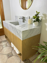 Load image into Gallery viewer, Carrara Marble Vanity Sink &amp; Wood Cabinet
