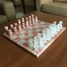 Load image into Gallery viewer, 14&quot; Pink &amp; White Onyx &amp; Marble Chess Set
