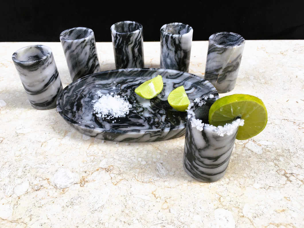 Onyx Stone Shot Glasses Set of Six with Tray