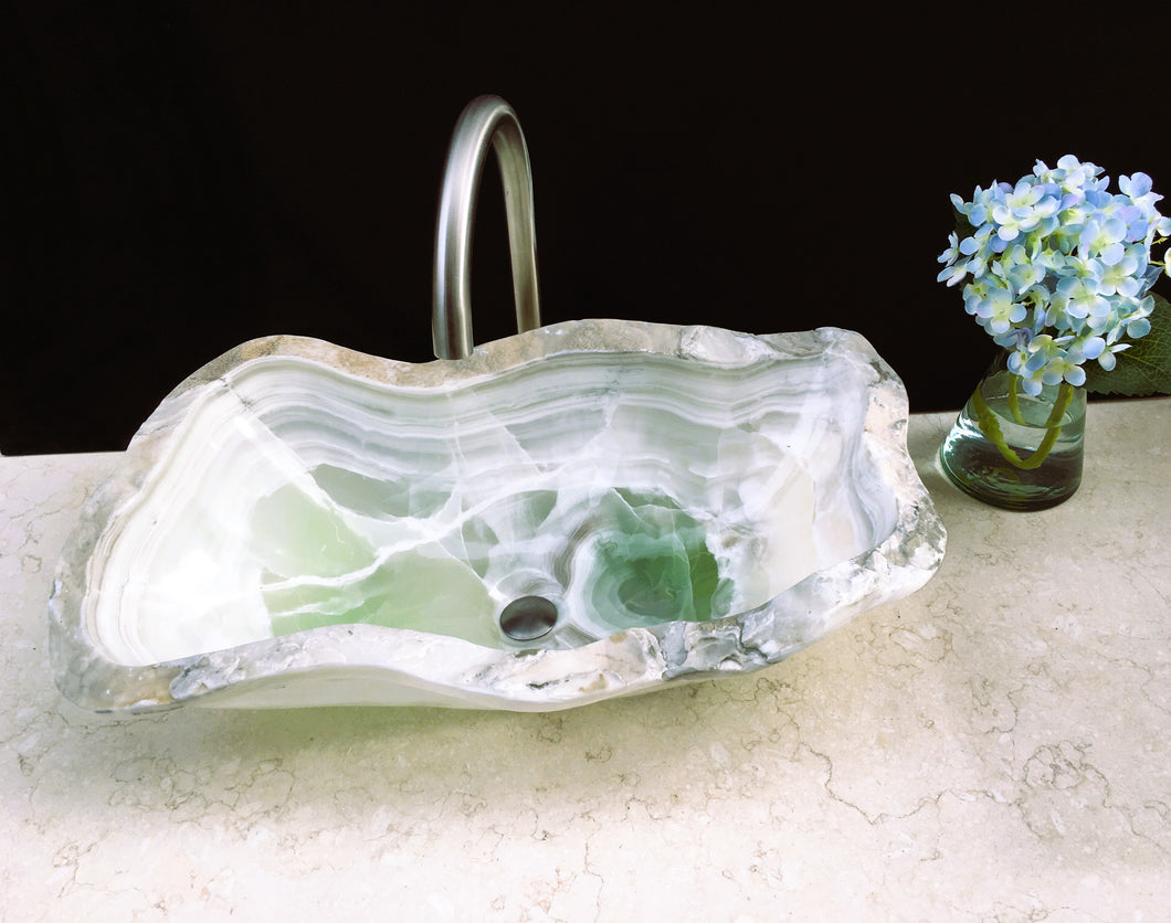 Light Green Onyx Stone Bathroom Vessel Sink - Modern Sink - Handmade Onyx Sink