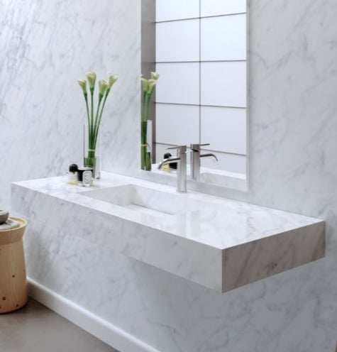 Floating Carrara Marble Sink  | Luxury Marble Countertop with Basin 48
