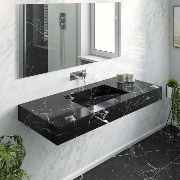 Custom Black Marble Sink | Luxury Marble Countertop with Basin 40