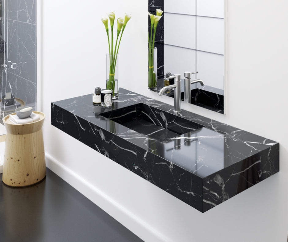 Custom Black Marble Sink | Luxury Marble Countertop with Basin 59.5