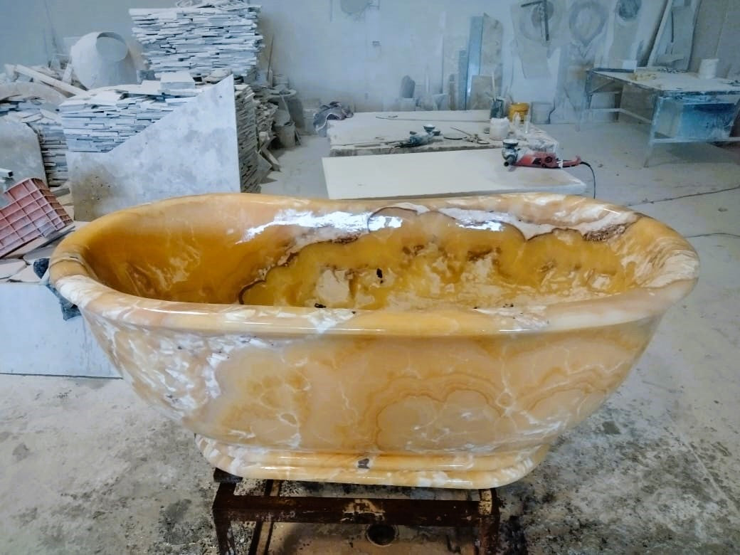 Elegant Orange Onyx Stone Bathtub