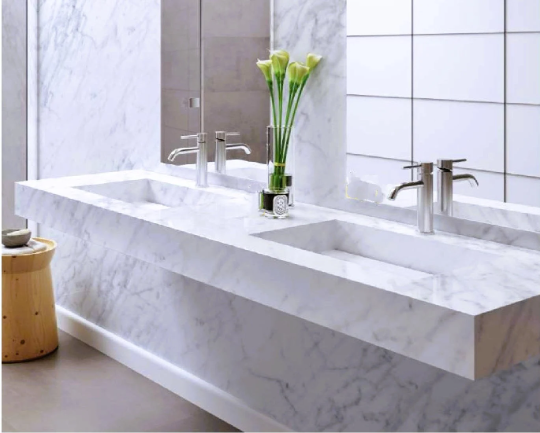 Beautiful Carrara White Marble Countertop Double Basin Sink