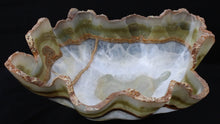 Load and play video in Gallery viewer, Unique Onyx and Quartzite Stone Bowl | Beautiful Onyx Centerpiece
