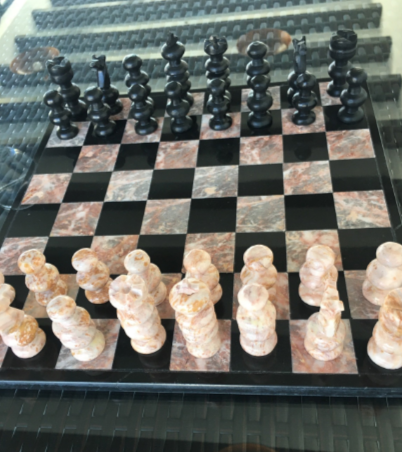 Beige-Coral Pink & Black English Chess Set