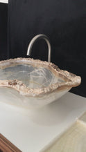 Load and play video in Gallery viewer, Crystal Onyx Stone Bathroom Vessel Sink - Natural Stone Sink - Modern Sink - Handmade Onyx Sink
