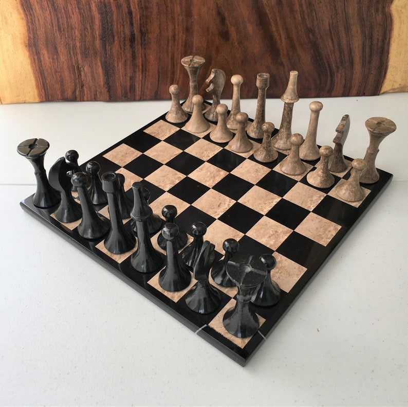 Travertine & Black Italian Chess Set
