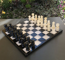 Load image into Gallery viewer, Black &amp; Beige Marble Chess Set
