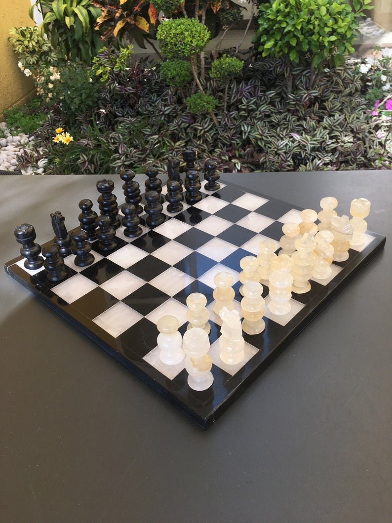 Black & Beige Marble Chess Set