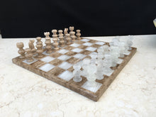 Load image into Gallery viewer, Hand Carved Travertine &amp; White Marble Chess Set
