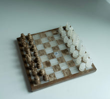 Load image into Gallery viewer, Travertine &amp; White Mini Chess Set

