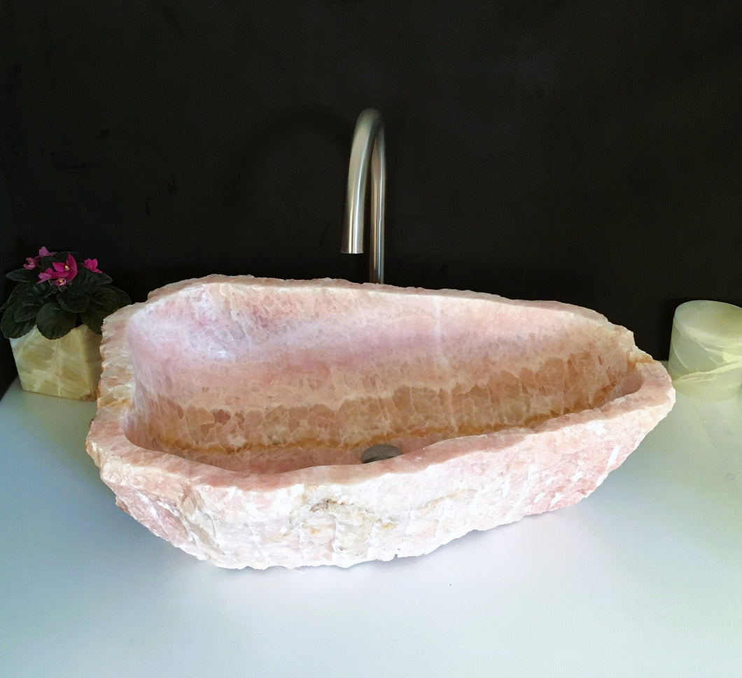 Light Pink Quartz Stone Bathroom Vessel Sink Matte Finish