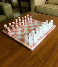 Load image into Gallery viewer, Handmade Chess Set | Onyx Chess Set | 13.7&quot; White and Pink Marble Chess Set
