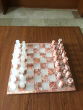 Load image into Gallery viewer, Handmade Chess Set | Onyx Chess Set | 13.7&quot; White and Pink Marble Chess Set
