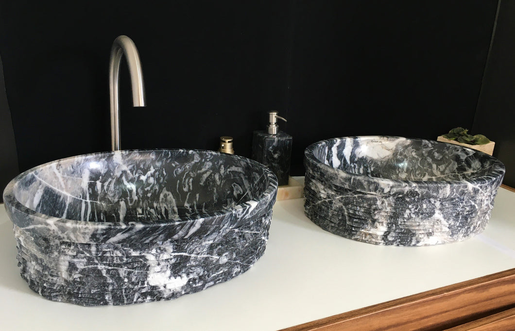 Black & White Blended Onyx Vessel Sink Pair of Two