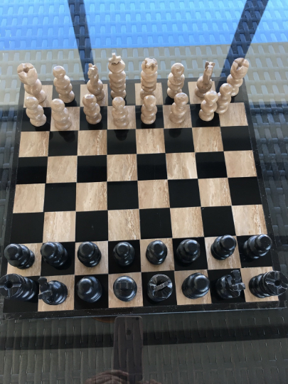 Travertine & Black English Chess Set