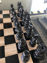 Load image into Gallery viewer, Travertine &amp; Black English Chess Set
