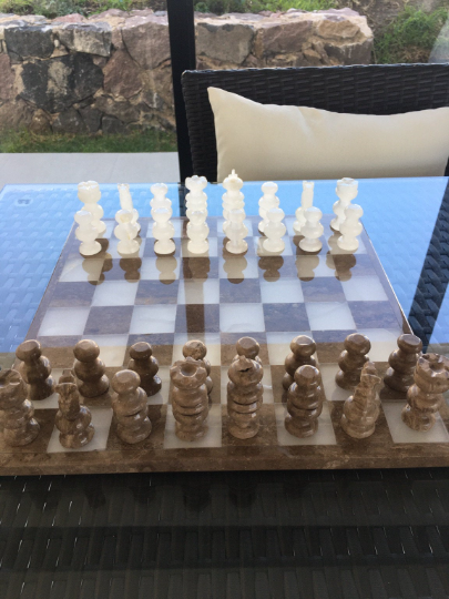Brown & White Onyx Marble Chess Board Set