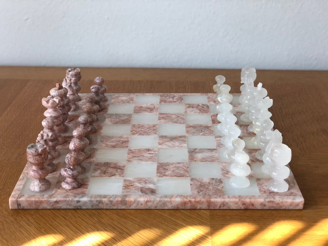 Pink & White Onyx Marble Chess Set