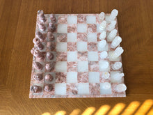 Load image into Gallery viewer, Pink &amp; White Onyx Marble Chess Set
